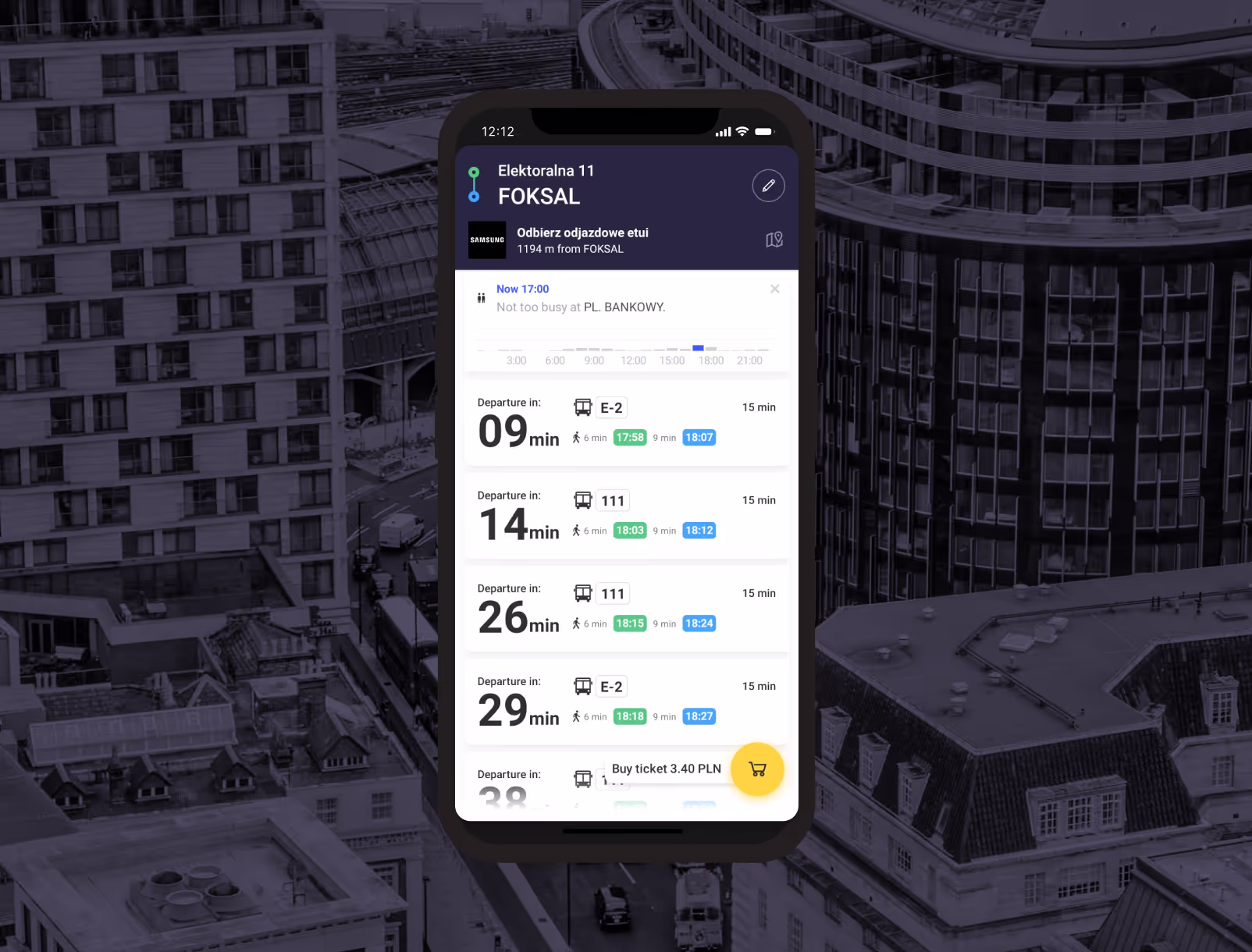 Public transport journey shown in the app