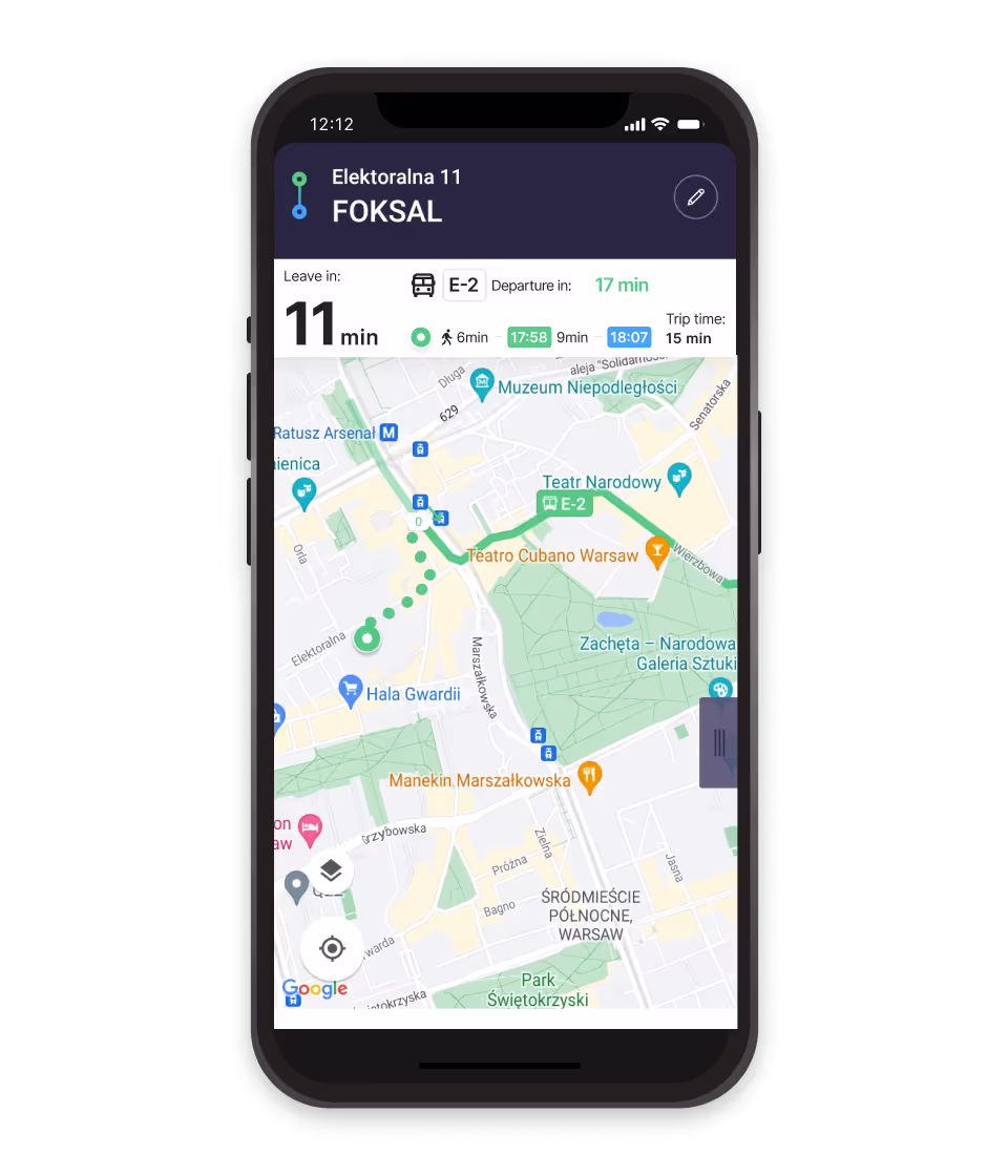 Updated public transport journey interface