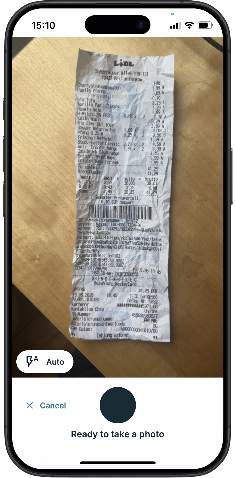 Capture a paper receipt