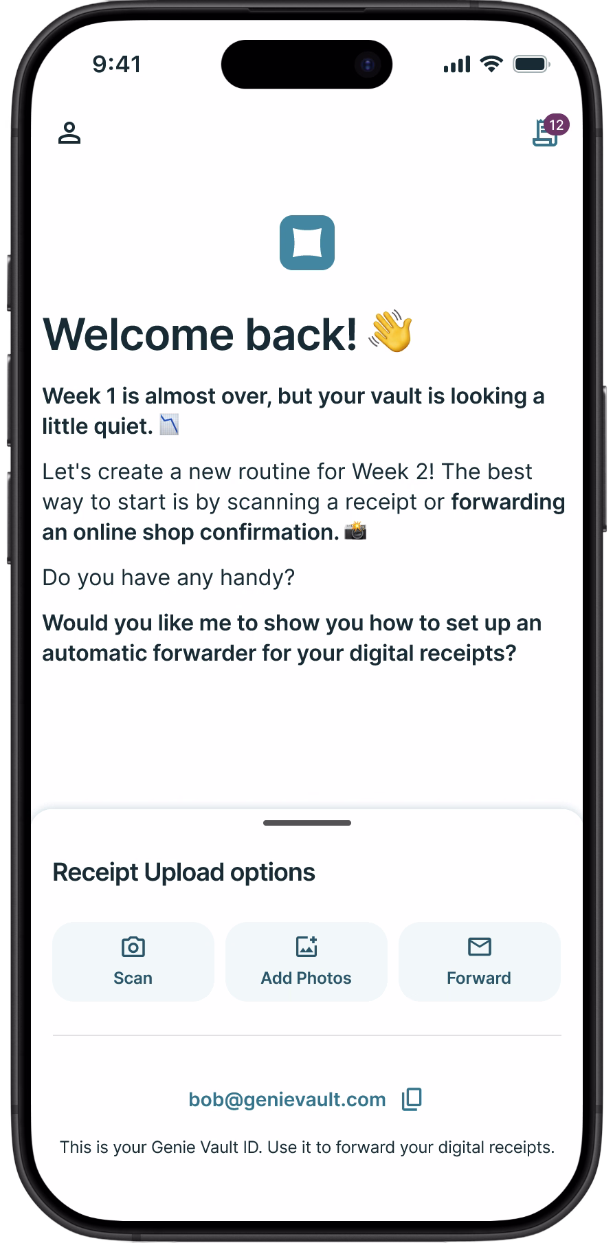 Receipt collection screen