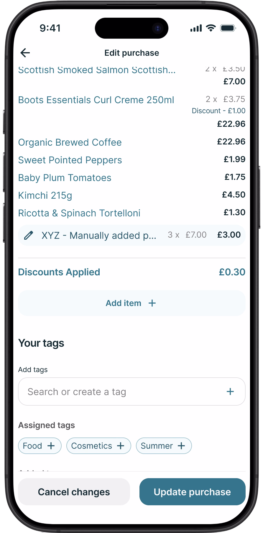 Adding items and tags