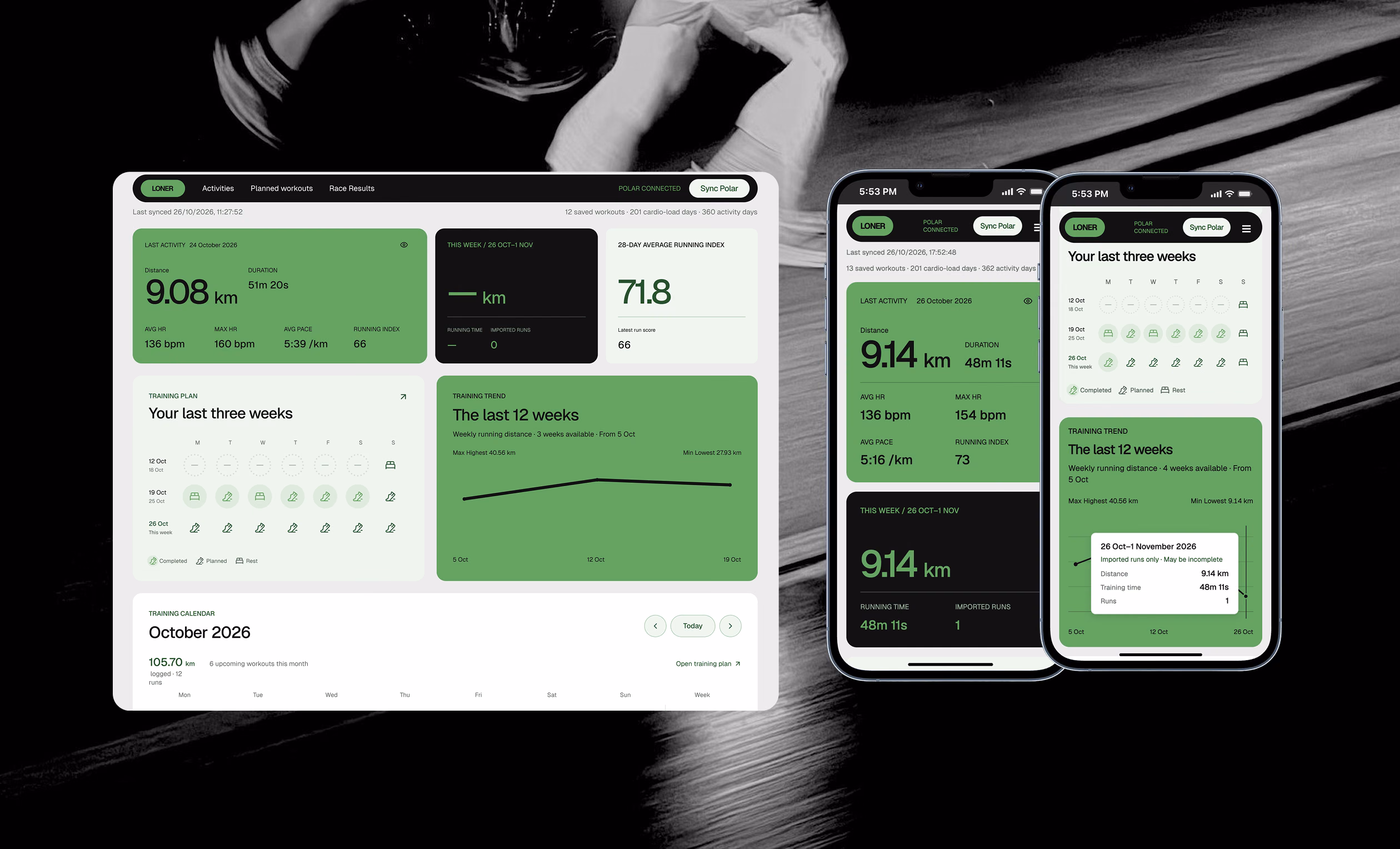 Pace training app on desktop and mobile