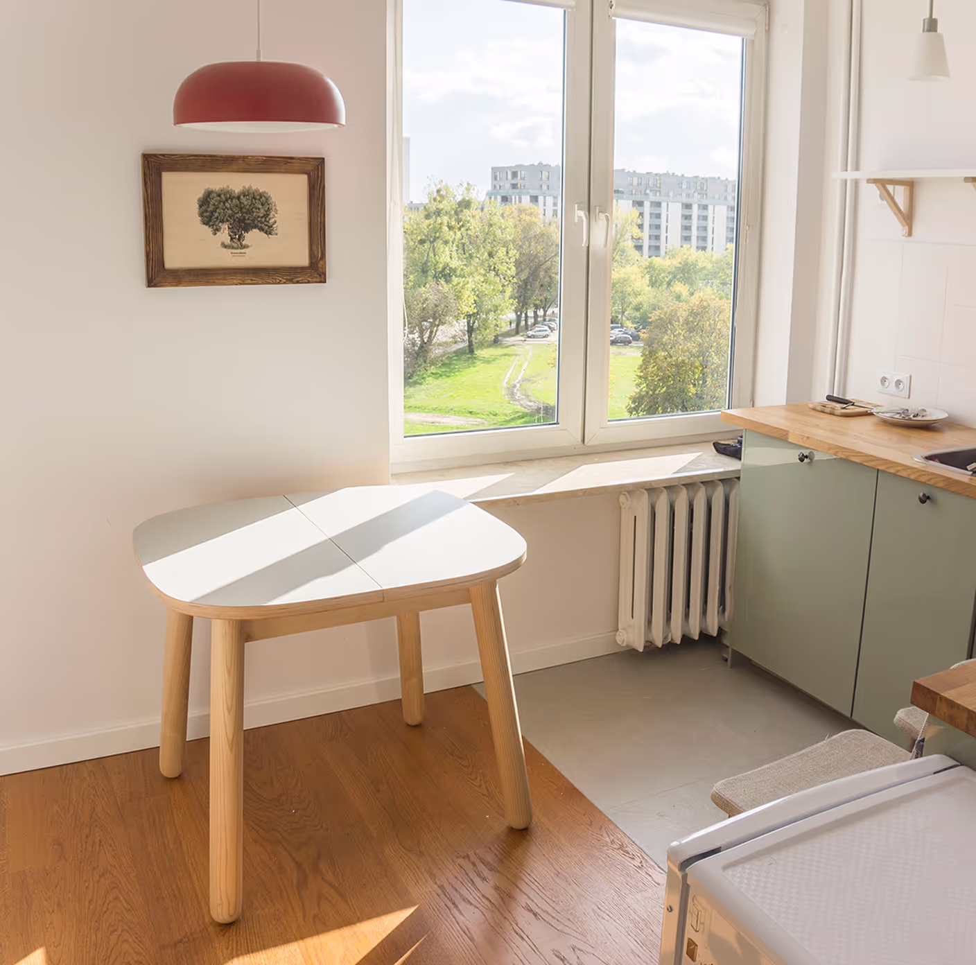 Custom table in a sunlit room